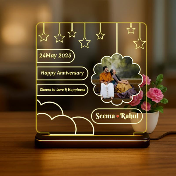 Customized LED Acrylic Photo Lamp for Anniversary with Name Date and Picture | Personalized Night Light Gift for Couples and Special Occasions