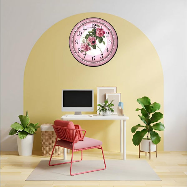 THE MAGICAL GIFTS Elegant Pink Rose Wall Clock Silent Non Ticking Floral Clock Gift for Mom Girls Wife Bedroom Living Room Nursery Office Romantic Decor (12 INCH)