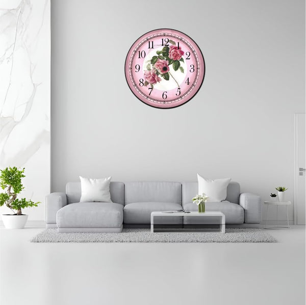 THE MAGICAL GIFTS Elegant Pink Rose Wall Clock Silent Non Ticking Floral Clock Gift for Mom Girls Wife Bedroom Living Room Nursery Office Romantic Decor (12 INCH)