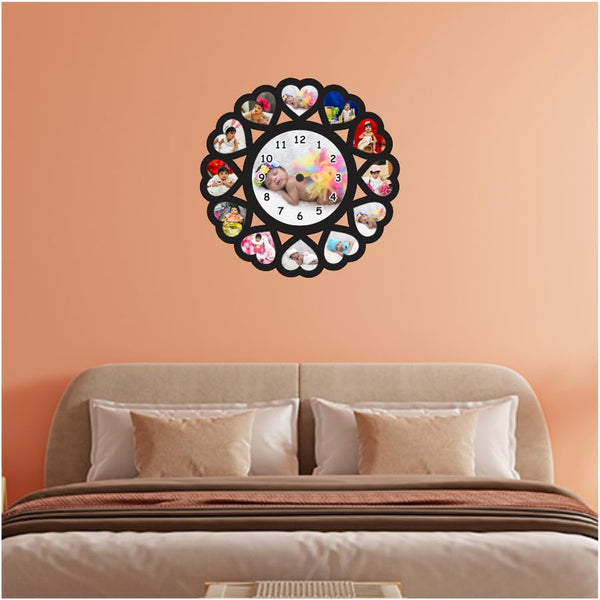 The Magical Gifts Personalized Baby Photo Wall Clock with 13 Picture Slots Unique Heart Design Gift for Newborn Baby Shower Birthday Nursery Keepsake Room D?cor Clock (12 X 12 Inch)