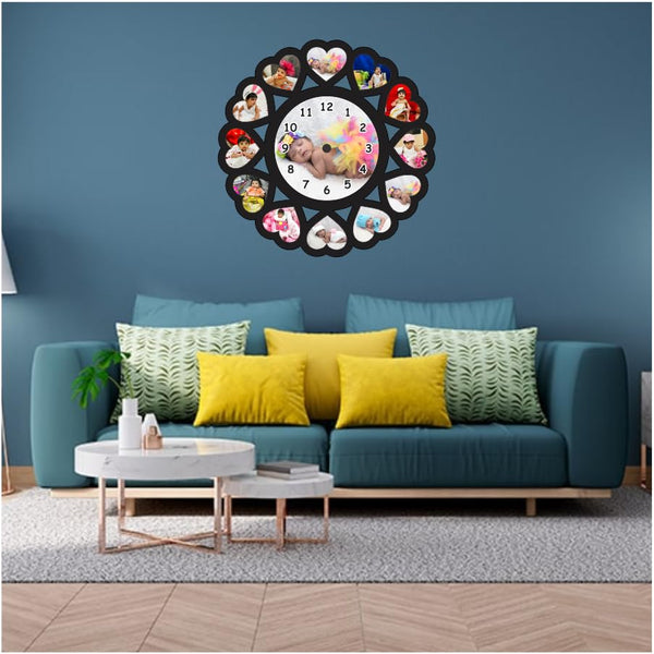 The Magical Gifts Personalized Baby Photo Wall Clock with 13 Picture Slots Unique Heart Design Gift for Newborn Baby Shower Birthday Nursery Keepsake Room D?cor Clock (12 X 12 Inch)