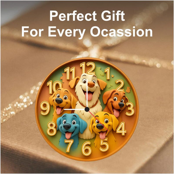 Cartoon Puppies Wall Clock 12 Inch | Colourful Dog-Themed Decorative Clock for Kids Bedroom & Playroom for All Occasions