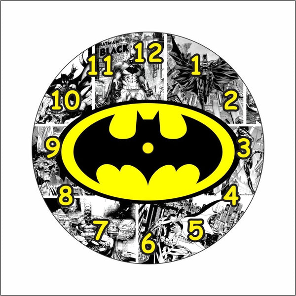 Superhero Batman Comic Wall Clock, Black and Yellow Logo Design Best for Return Gift Birthday | Kids | Room | Home | Office (12 INCH)