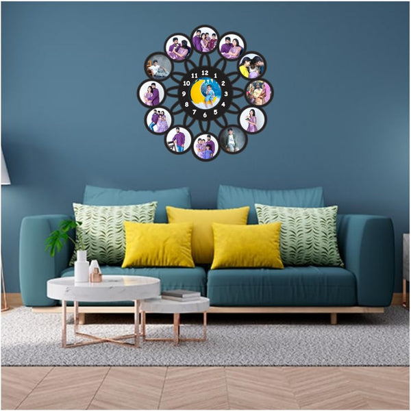 The Magical Gift Personalized Family Photo Wall Clock with 13 Custom Picture Slots Stylish Decorative Gift for Home Living Room Bedroom Anniversary Birthday Memory Frame