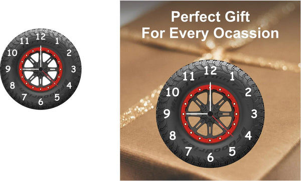 Customized Tire Wheel Wall Clock with Name | 12 Inch 6mm MDF Matte Finish | Personalized Automotive Design Clock