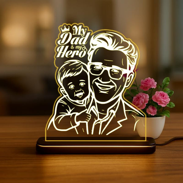 Personalised Fathers Day Gift My Dad is My Hero Acrylic LED Lamp Customised with Your Photo Unique Present for Dad from Son or Daughter for Birthday or Special Day 4X6