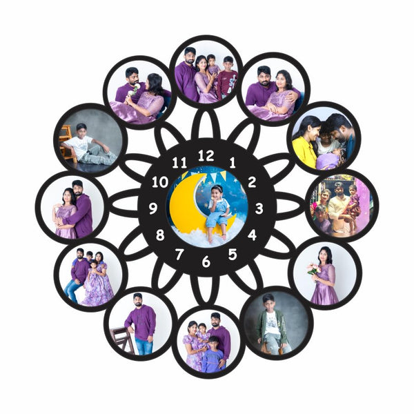 The Magical Gift Personalized Family Photo Wall Clock with 13 Custom Picture Slots Stylish Decorative Gift for Home Living Room Bedroom Anniversary Birthday Memory Frame