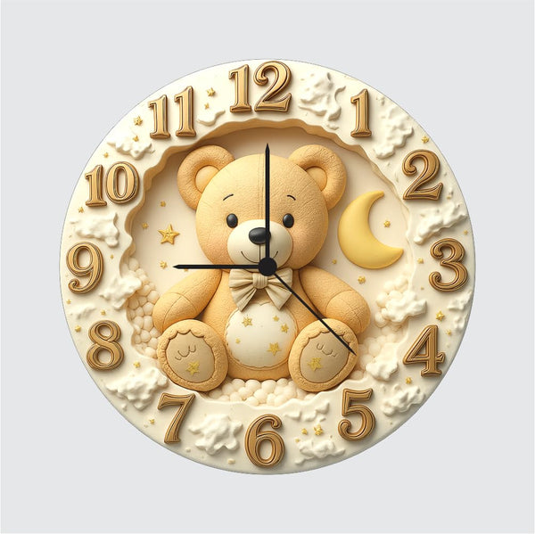 Baby Teddy Wall Clock 12 Inch – Cute Nursery & Kids Room Clock for Baby Shower Gift & Home Décor
