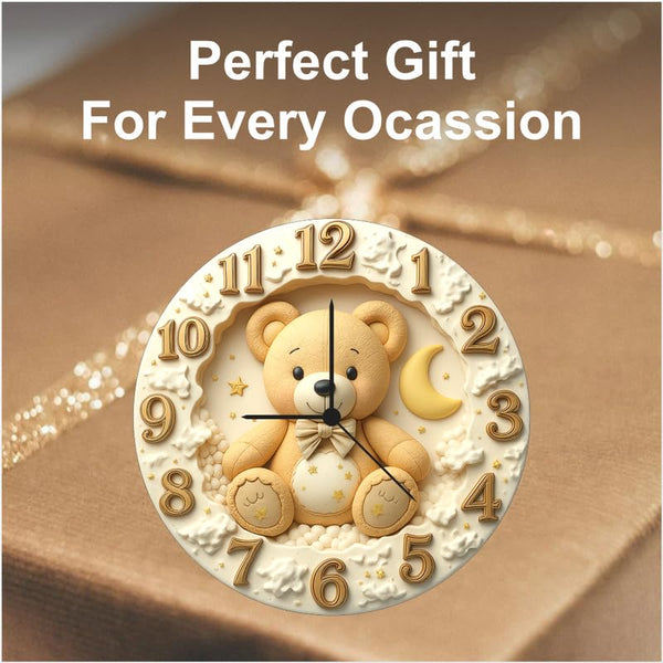 Baby Teddy Wall Clock 12 Inch – Cute Nursery & Kids Room Clock for Baby Shower Gift & Home Décor
