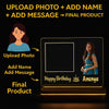 Personalized Acrylic LED Photo Frame with Wooden Base | Custom Birthday Gift with Name & Picture | Engraved Message Lamp with 12V Adapter (6x8 inch)