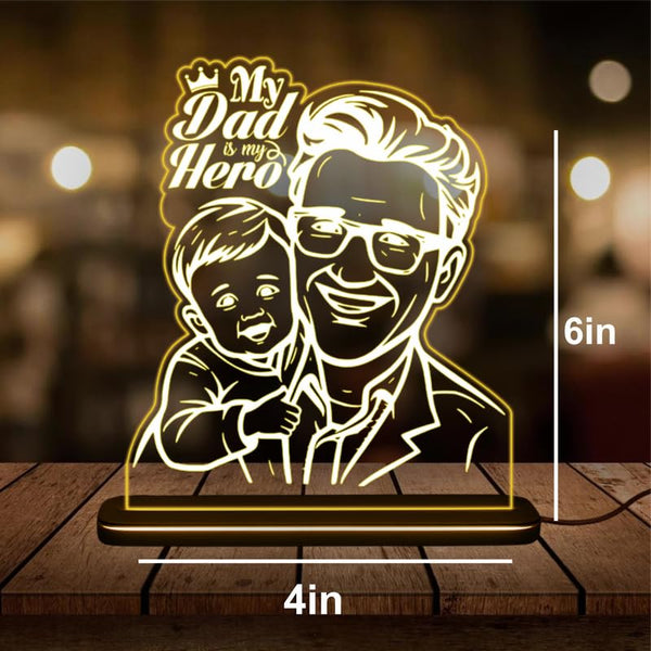 Personalised Fathers Day Gift My Dad is My Hero Acrylic LED Lamp Customised with Your Photo Unique Present for Dad from Son or Daughter for Birthday or Special Day 4X6