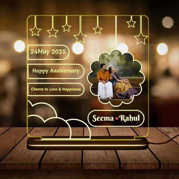 Customized LED Acrylic Photo Lamp for Anniversary with Name Date and Picture | Personalized Night Light Gift for Couples and Special Occasions