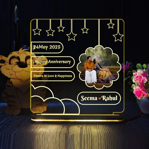 Customized LED Acrylic Photo Lamp for Anniversary with Name Date and Picture | Personalized Night Light Gift for Couples and Special Occasions