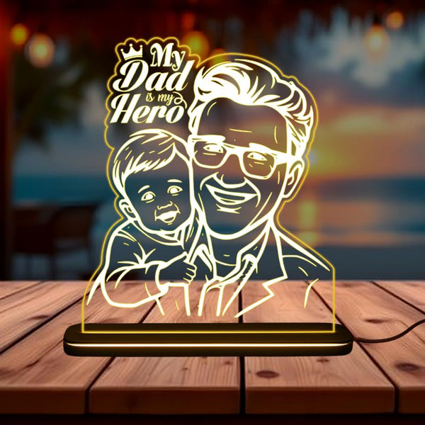 Personalised Fathers Day Gift My Dad is My Hero Acrylic LED Lamp Customised with Your Photo Unique Present for Dad from Son or Daughter for Birthday or Special Day 4X6