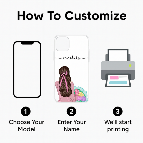 Custom Name Transparent Phone Case for Women & Teens – Stylish Girly Back Cover with Artistic Design | Trendy Gift for Birthdays & Festivals