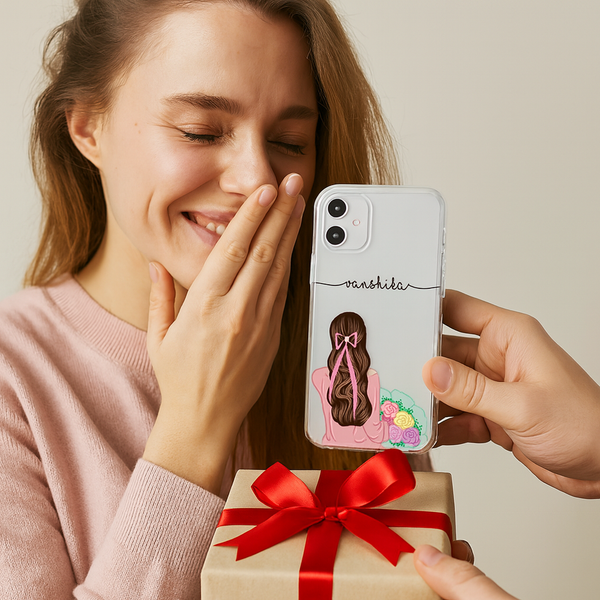 Custom Name Transparent Phone Case for Women & Teens – Stylish Girly Back Cover with Artistic Design | Trendy Gift for Birthdays & Festivals