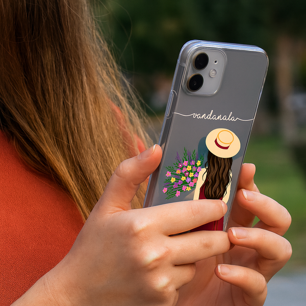 Personalized Floral Girl Mobile Cover – Custom Name Transparent Case for All Phone Models | Perfect Gift for Birthdays & Daily Style