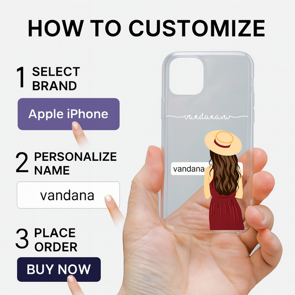 Custom Name Muslim Girl Transparent Case – Aesthetic Hijab Illustration Back Cover | Trendy Gift for Festivals & Birthdays