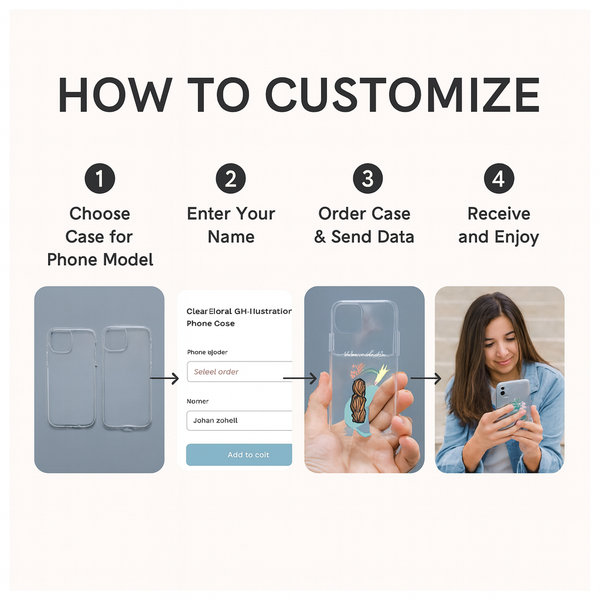 Personalized Girl Illustration Phone Cover – Transparent Case with Custom Name | Ideal Gift for Friends Festivals & Travel