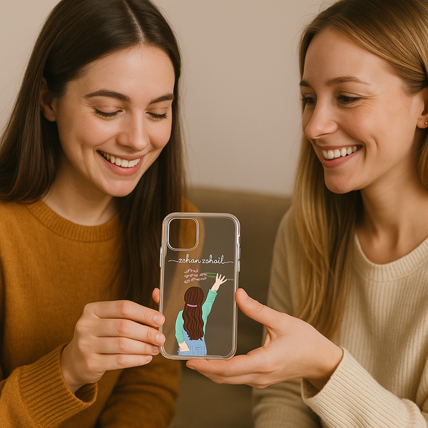 Personalized Girl Illustration Phone Cover – Transparent Case with Custom Name | Ideal Gift for Friends Festivals & Travel