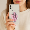 Personalized Silicone Transparent Mobile Case – Soft Shockproof Cover with Custom Name for Girls | Cute Pink Winter Girl Design | Perfect Gift for Birthdays & Festivals