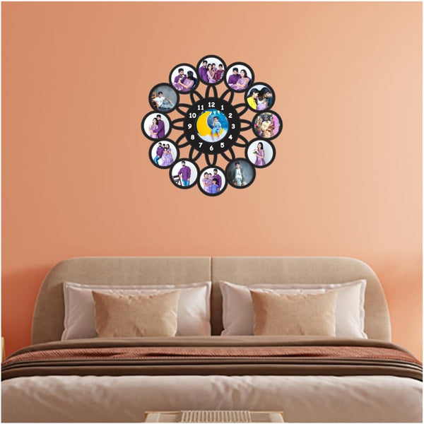The Magical Gift Personalized Family Photo Wall Clock with 13 Custom Picture Slots Stylish Decorative Gift for Home Living Room Bedroom Anniversary Birthday Memory Frame