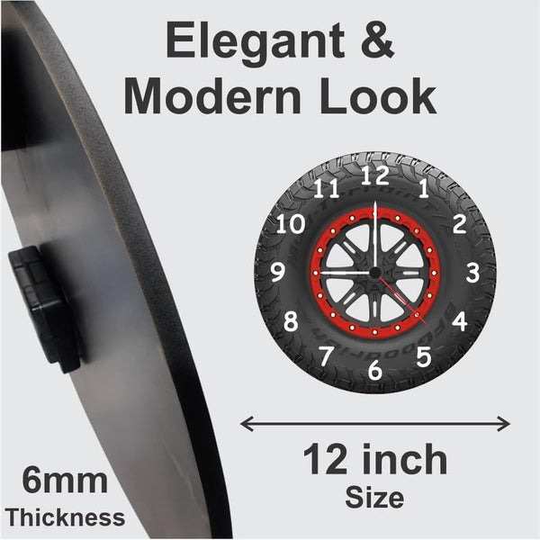 Customized Tire Wheel Wall Clock with Name | 12 Inch 6mm MDF Matte Finish | Personalized Automotive Design Clock