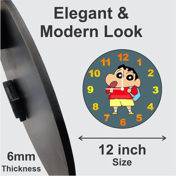 Customized Shinchan Wall Clock with Name | 12 Inch 6mm MDF Matte Finish | Personalized Cartoon Kids Wall Clock