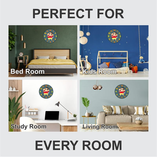 Customized Shinchan Wall Clock with Name | 12 Inch 6mm MDF Matte Finish | Personalized Cartoon Kids Wall Clock