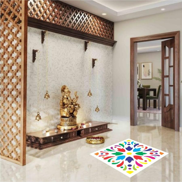 Reusable Wooden Rangoli Stencils for Diwali, Festivals, & Home D?cor ? Traditional Indian Art Templates, Eco-Friendly & Durable ? Perfect for Floor Use (Design 10, Size 15 inch)