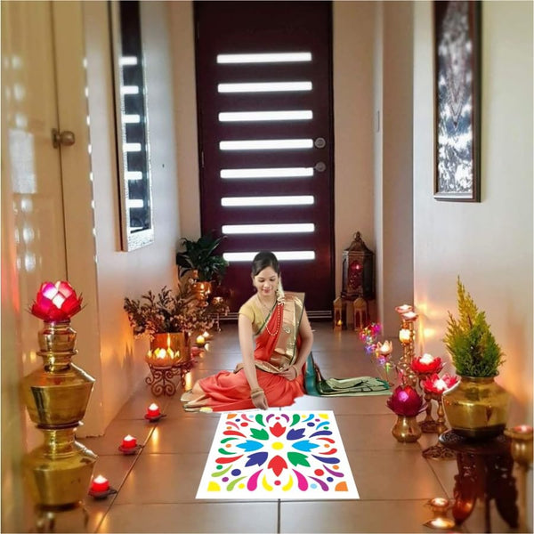 Reusable Wooden Rangoli Stencils for Diwali, Festivals, & Home D?cor ? Traditional Indian Art Templates, Eco-Friendly & Durable ? Perfect for Floor Use (Design 10, Size 15 inch)