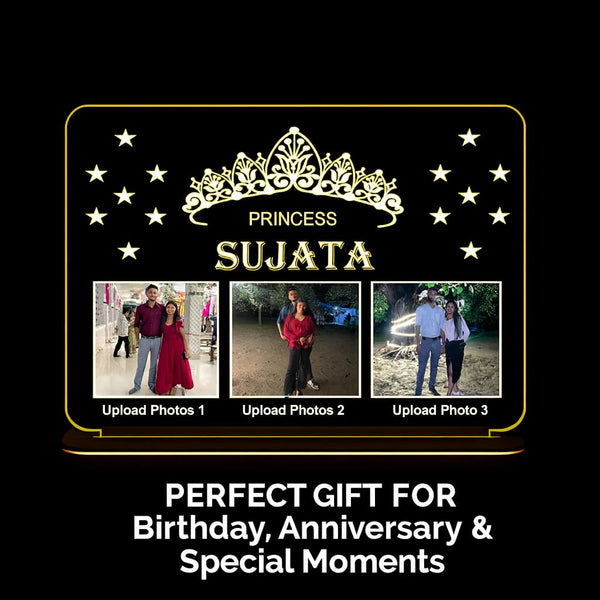 Customized LED Acrylic Photo Frame with Wooden Base | Personalized Picture Frame with Photos & Name | Unique Birthday Anniversary Gift for Couple, Friends & Family | 6x8 Inch with 12V Adapter