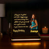 Personalized Acrylic LED Photo Frame with Wooden Base | Custom Birthday Gift with Name & Picture | Engraved Message Lamp with 12V Adapter (6x8 inch)