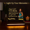 Personalized Acrylic LED Photo Frame with Wooden Base | Custom Birthday Gift with Name & Picture | Engraved Message Lamp with 12V Adapter (6x8 inch)