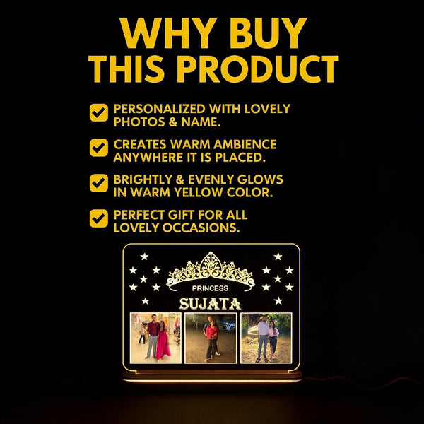 Customized LED Acrylic Photo Frame with Wooden Base | Personalized Picture Frame with Photos & Name | Unique Birthday Anniversary Gift for Couple, Friends & Family | 6x8 Inch with 12V Adapter