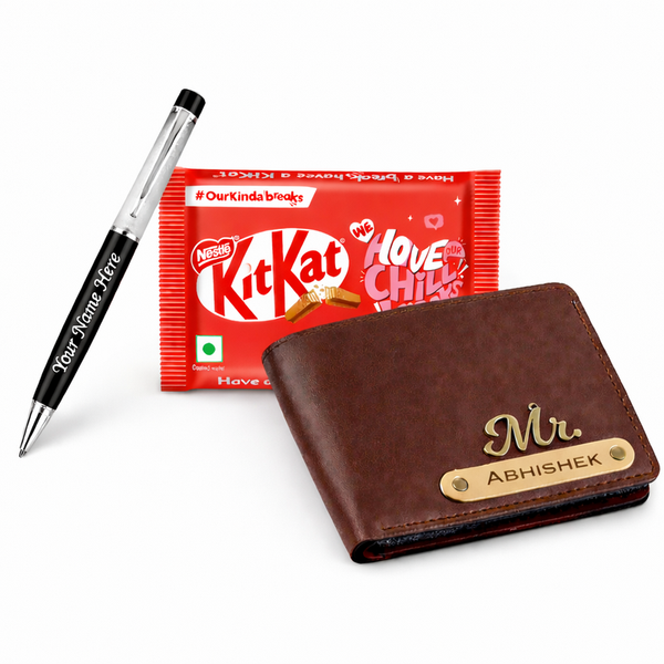 Kritishaa | Personalized Wallet Pen Combo | Name Engraved Gift | PU Leather Wallet | Metal Pen | Daily Use Gift | For Men | Valentine Birthday Anniversary