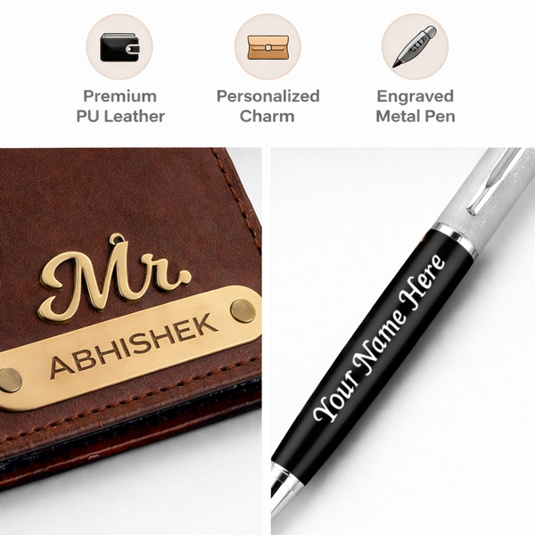 Kritishaa | Personalized Wallet Pen Combo | Name Engraved Gift | PU Leather Wallet | Metal Pen | Daily Use Gift | For Men | Valentine Birthday Anniversary
