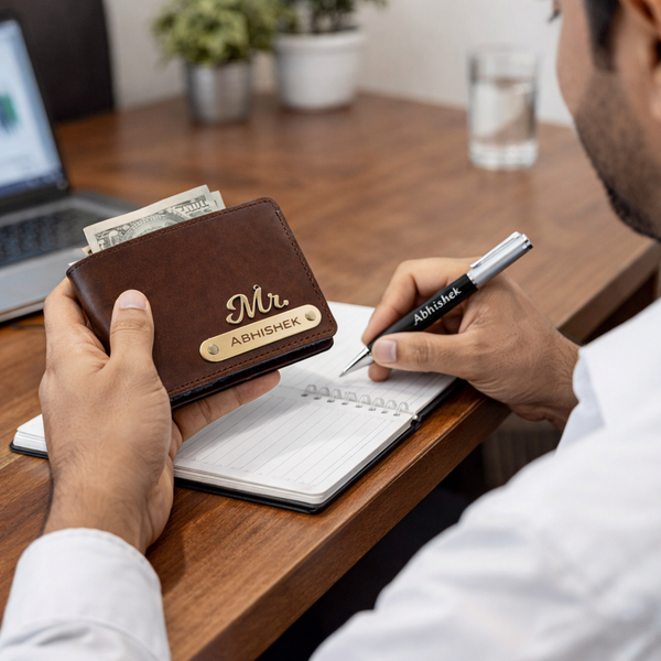 Kritishaa | Personalized Wallet Pen Combo | Name Engraved Gift | PU Leather Wallet | Metal Pen | Daily Use Gift | For Men | Valentine Birthday Anniversary
