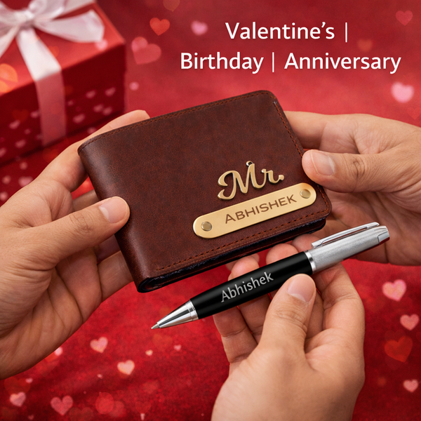 Kritishaa | Personalized Wallet Pen Combo | Name Engraved Gift | PU Leather Wallet | Metal Pen | Daily Use Gift | For Men | Valentine Birthday Anniversary