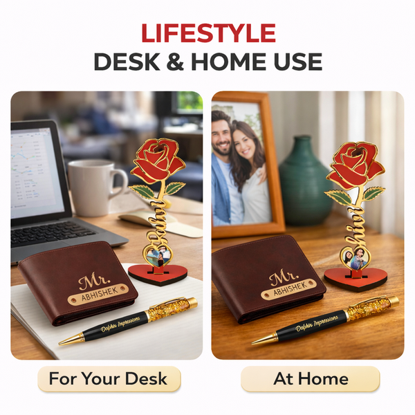 Kritishaa | Valentine Combo Gift Set for Men | Personalized Wallet Pen MDF Rose Chocolate | PU Leather Metal Acrylic | Daily Use Romantic Surprise | Gift for Boyfriend Husband Boss | Birthday Anniversary Valentine | Premium Love Hamper
