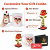 Kritishaa | 4 in 1 Customized Gift Combo Set | Photo Printed Mug Golden Acrylic Rose PU Wallet Chocolate | Romantic Personalized Gift for Couple | Valentine Anniversary Birthday | Memory Keepsake