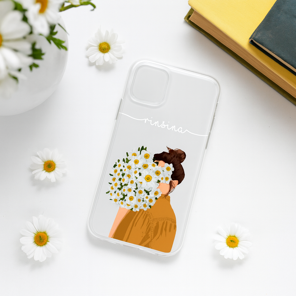 TERA MERA GIFT Cute Daisy Girl Custom Name Mobile Cover | Soft Shockproof TPU Case for All Smartphone Models | Perfect Gift for Girls