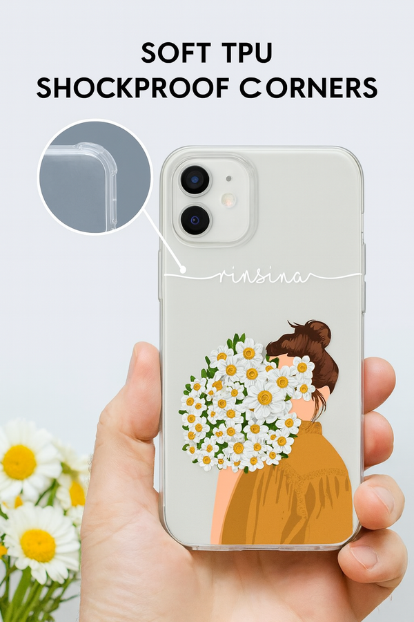 Cute Daisy Girl Custom Name Mobile Cover | Soft Shockproof TPU Case for All Smartphone Models | Perfect Gift for Girls