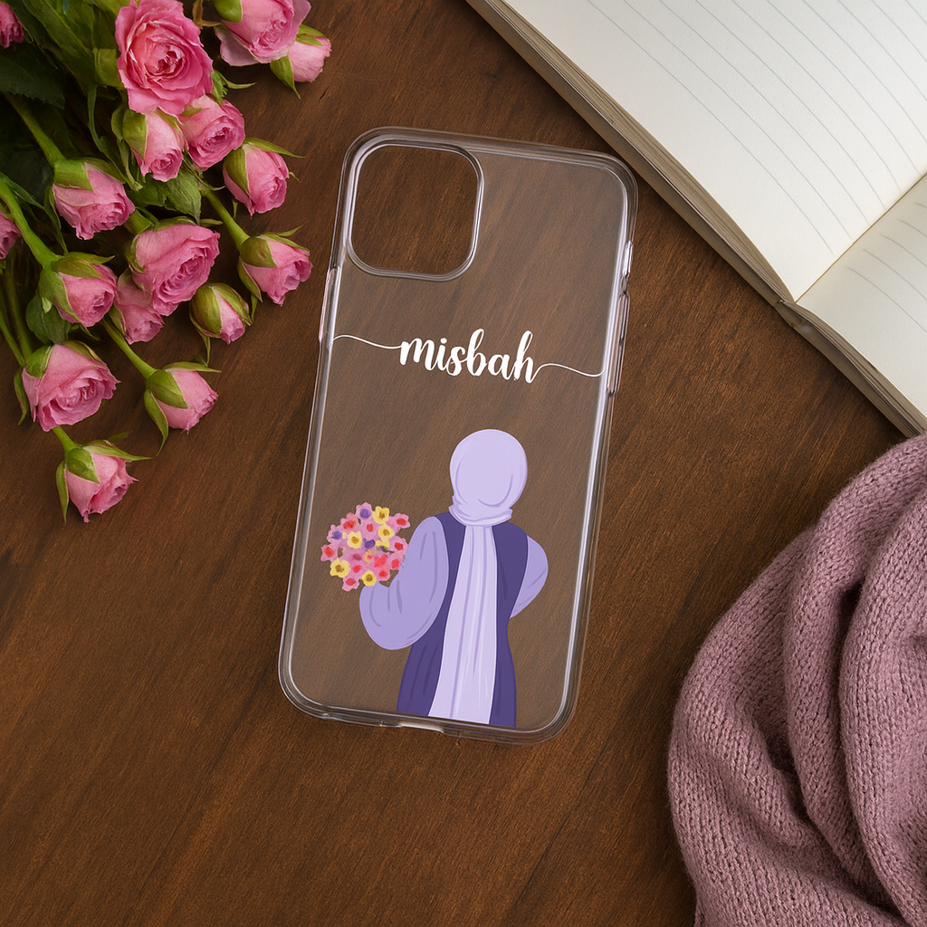 TERA MERA GIFT Lavender Hijab Girl Custom Name Mobile Cover | Soft Shockproof TPU Case for All Smartphone Models | Perfect Gift for Girls & Sisters