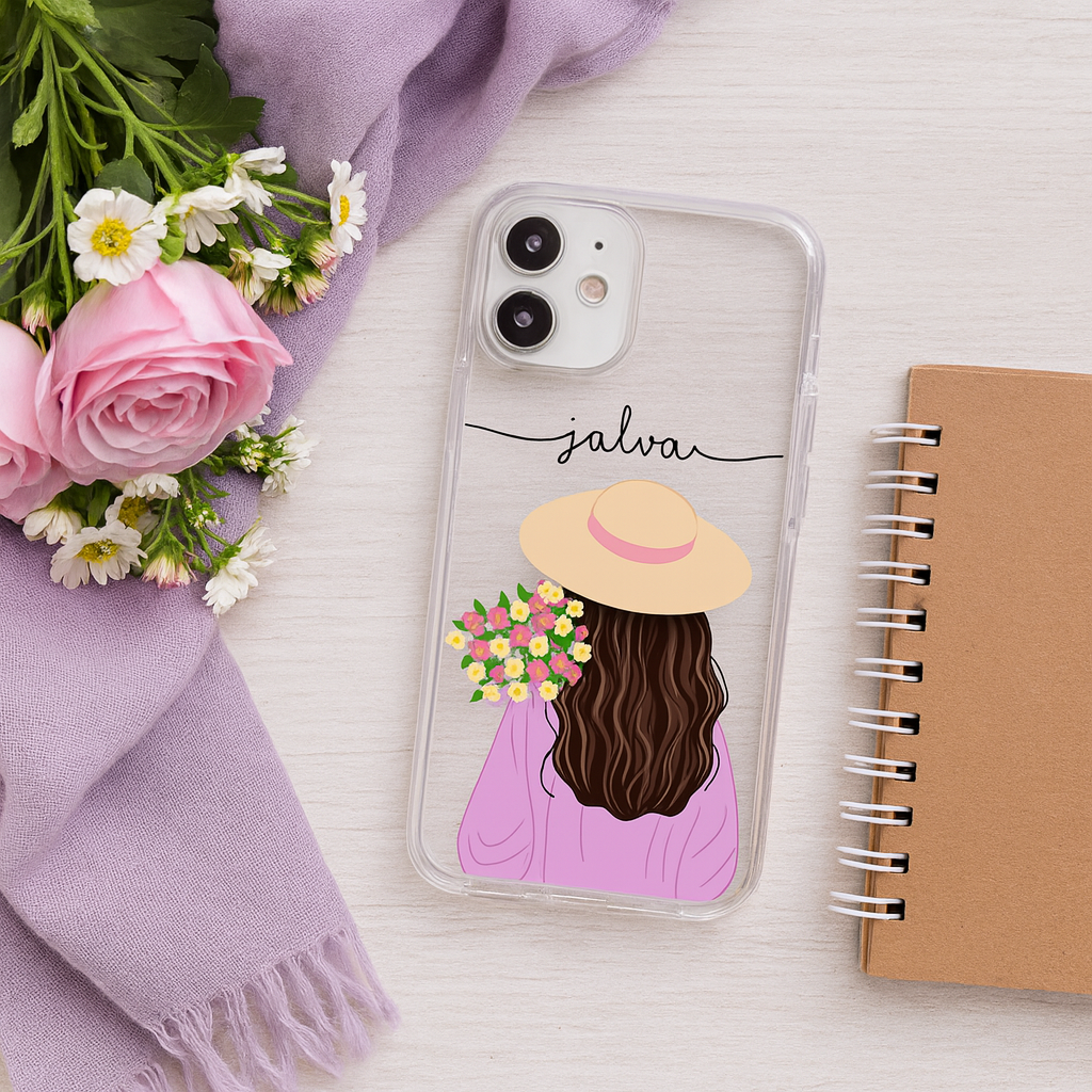 TERA MERA GIFT Summer Hat Girl Custom Name Mobile Cover | Soft Shockproof TPU Case for All Phones | Perfect Gift for Girls & Women