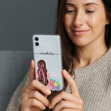 TERA MERA GIFT Personalized Mobile Cover for Girls – Custom Name Transparent Case with Cute Illustration | Perfect Birthday Gift, Daily Use & Stylish Look