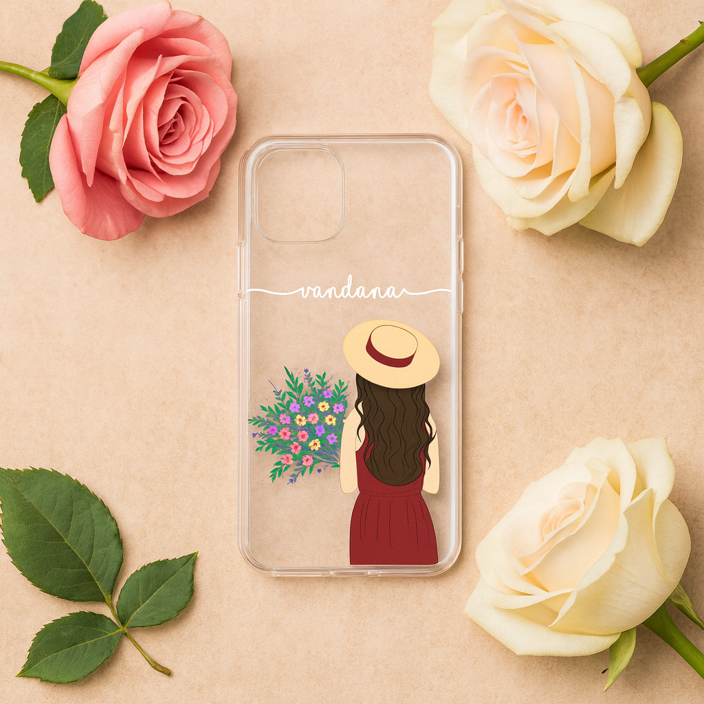 THE MAGICAL GIFTS Custom Name Muslim Girl Transparent Case – Aesthetic Hijab Illustration Back Cover | Trendy Gift for Festivals & Birthdays