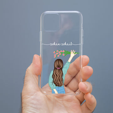 THE MAGICAL GIFTS Personalized Girl Illustration Phone Cover – Transparent Case with Custom Name | Ideal Gift for Friends Festivals & Travel
