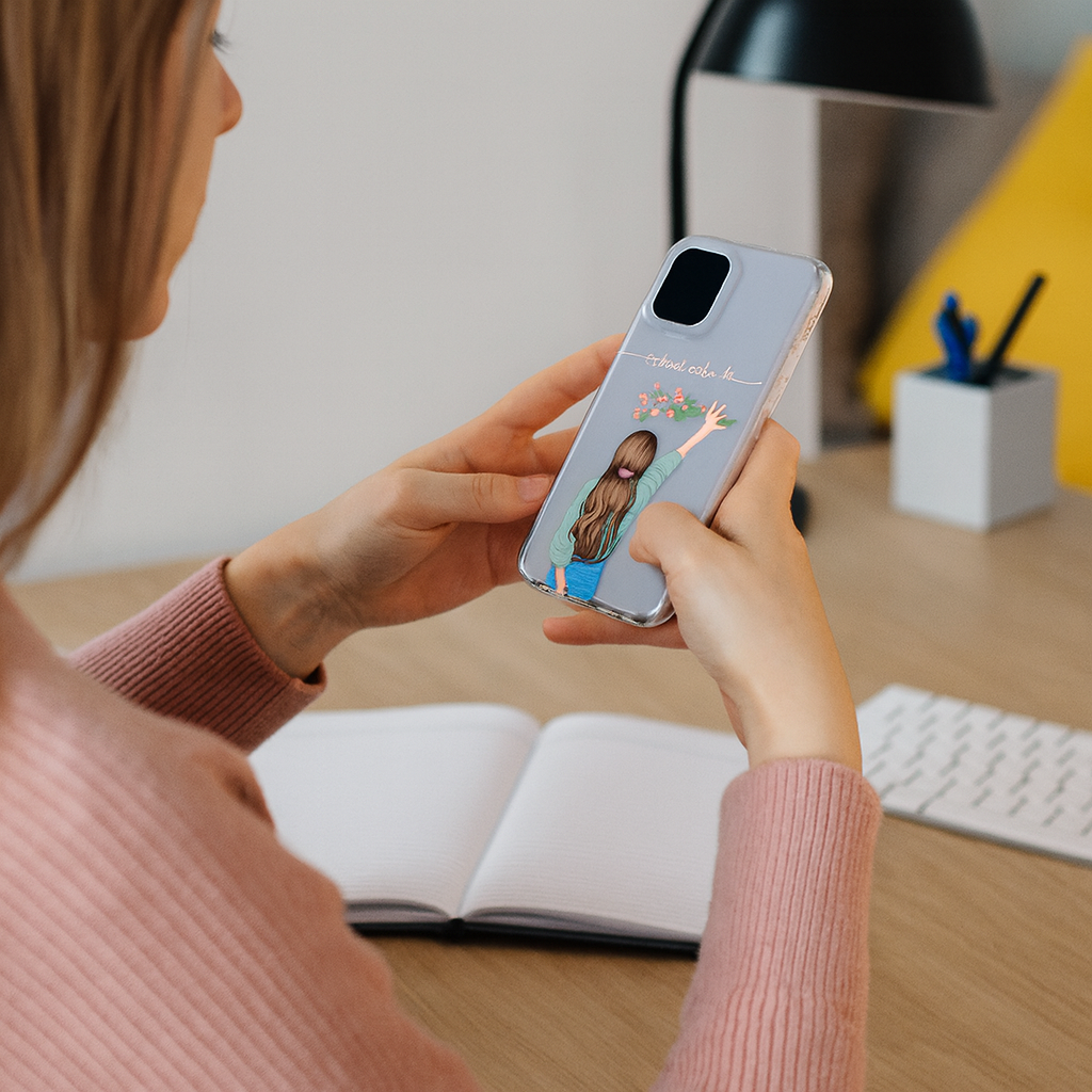 THE MAGICAL GIFTS Personalized Girl Illustration Phone Cover – Transparent Case with Custom Name | Ideal Gift for Friends Festivals & Travel