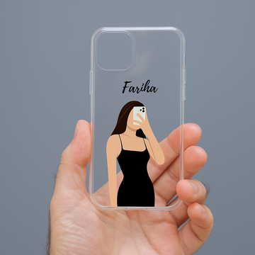 Custom Name Girl Illustration Phone Case | Transparent Soft Cover for All Phone Models | Stylish Gift for Birthdays & Daily Use